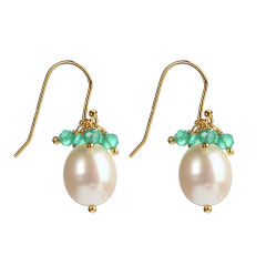 925 Sterling Silver Green Agate&amp;Moonstone Pearl Earring Hook