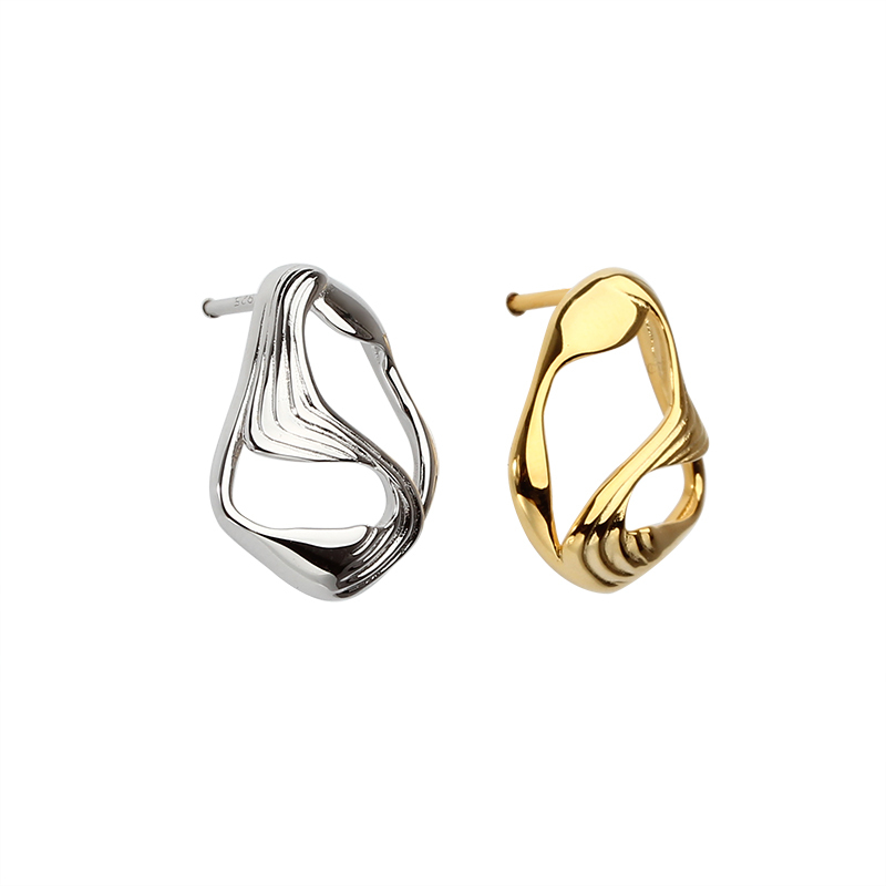 Sterling Silver 925 Simple Irregular Lines Earring