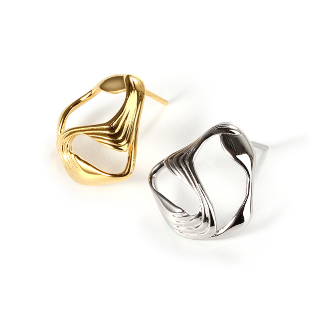 Sterling Silver 925 Simple Irregular Lines Earring