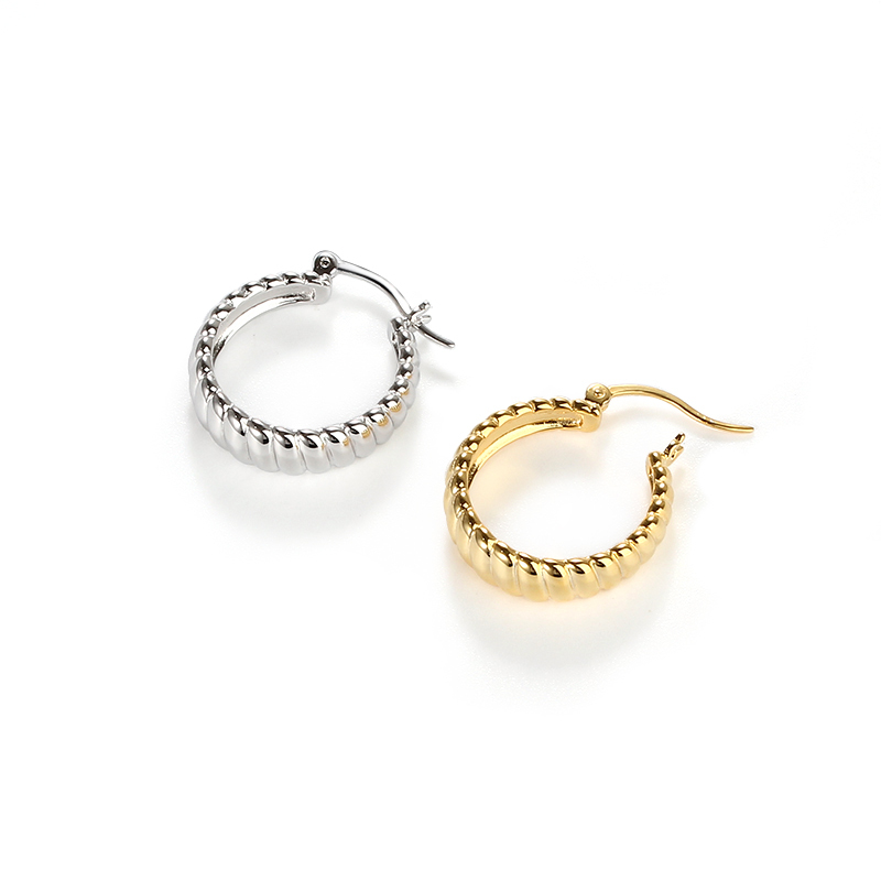 Sterling Silver 925 Lines Texture Earring Hoop