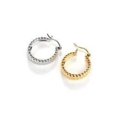 Sterling Silver 925 Lines Texture Earring Hoop