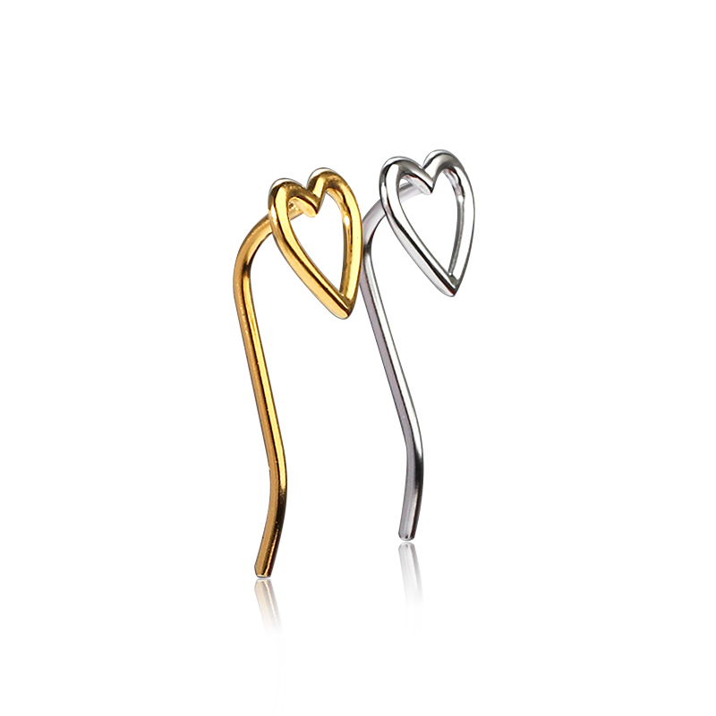 Sterling Silver 925 Simple  Line Heart Shape Earring Clip