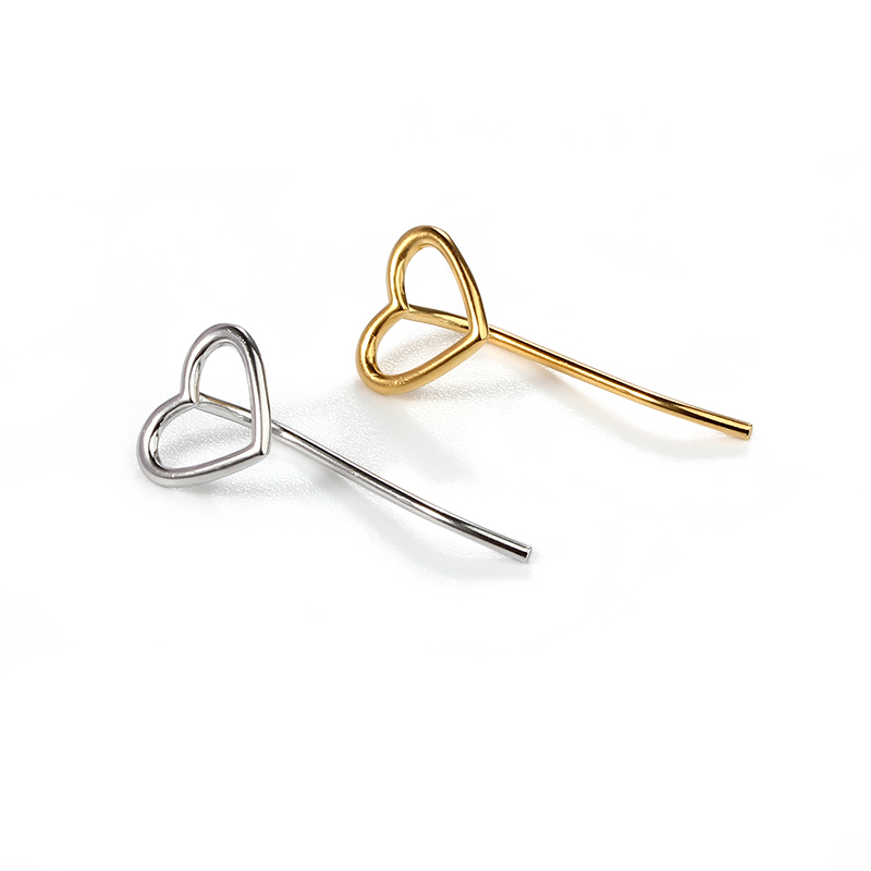 Sterling Silver 925 Simple  Line Heart Shape Earring Clip