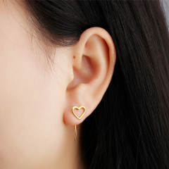 Sterling Silver 925 Simple  Line Heart Shape Earring Clip