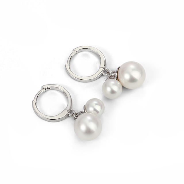 925 Sterling Silver Fresh Water Pearl  Huggie Earring
