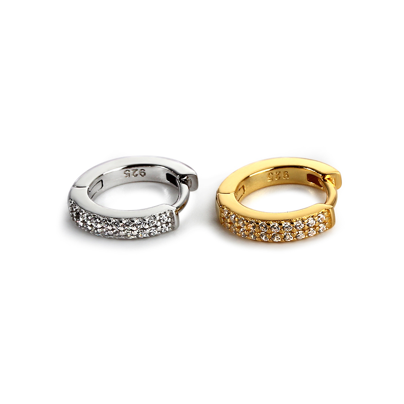 Sterling Silver 925 Two Lines CZ Huggie Earring 2022 New Trend
