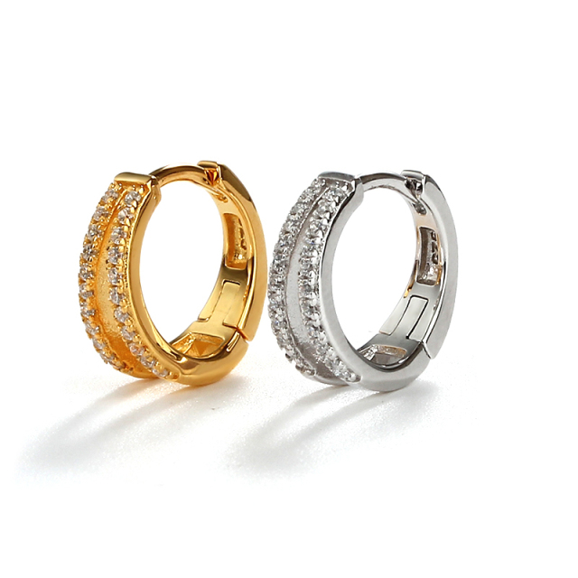 Sterling Silver 925 Two Lines CZ Huggie Earring 2022 New Trend
