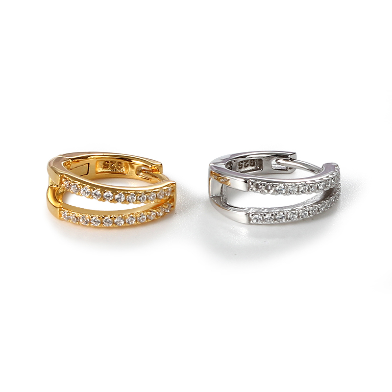 Sterling Silver 925 Two Lines CZ Huggie Earring 2022 New Trend