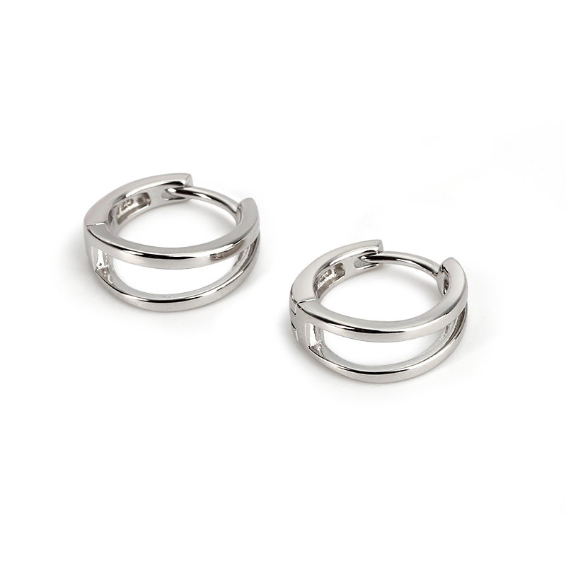 Sterling Silver 925 Two Lines Huggie Earring