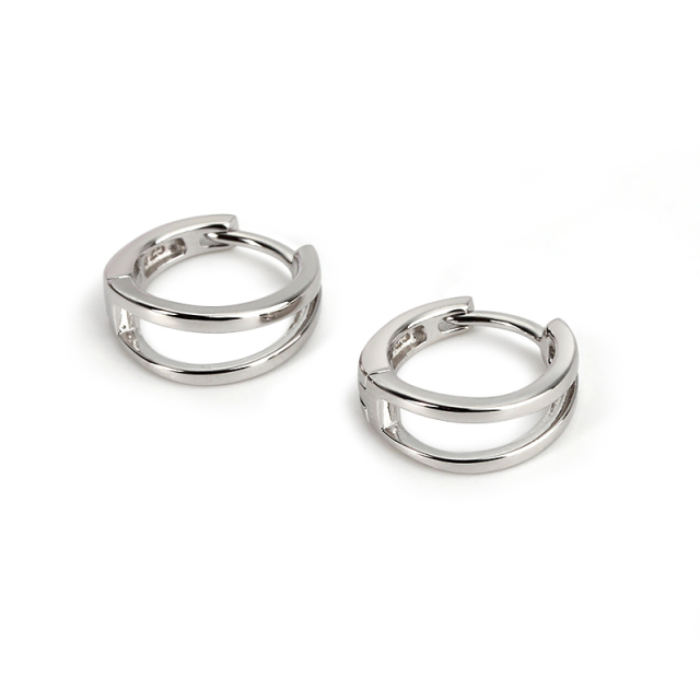 Sterling Silver 925 Two Lines Huggie Earring