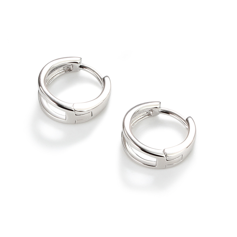 Sterling Silver 925 Two Lines Huggie Earring