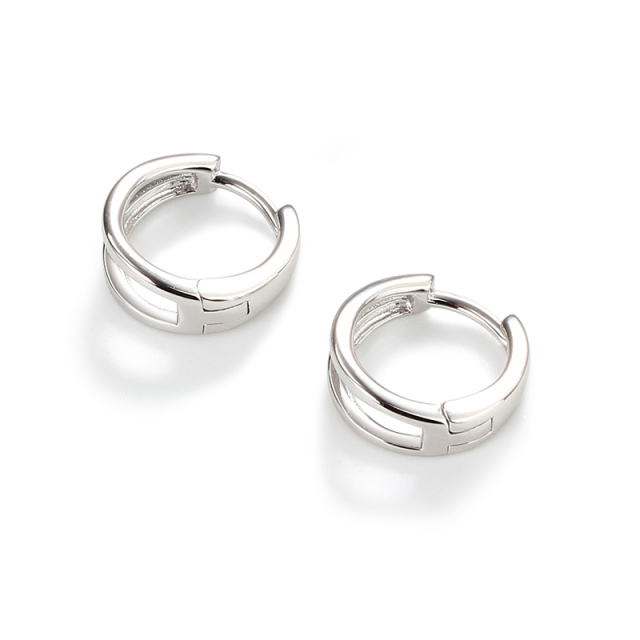 Sterling Silver 925 Two Lines Huggie Earring