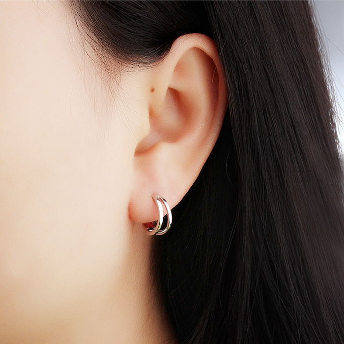 Sterling Silver 925 Two Lines Huggie Earring