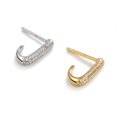 Sterling Silver Three Lines CZs Earlobe Stud