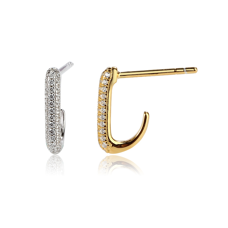 Sterling Silver Three Lines CZs Earlobe Stud