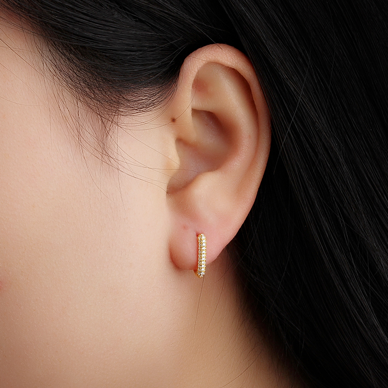 Sterling Silver Three Lines CZs Earlobe Stud