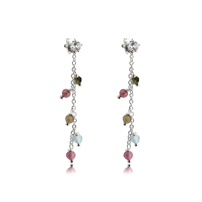 925 Sterling Silver CZ Faceted Tourmaline Earring Studs