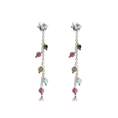 925 Sterling Silver CZ Faceted Tourmaline Earring Studs