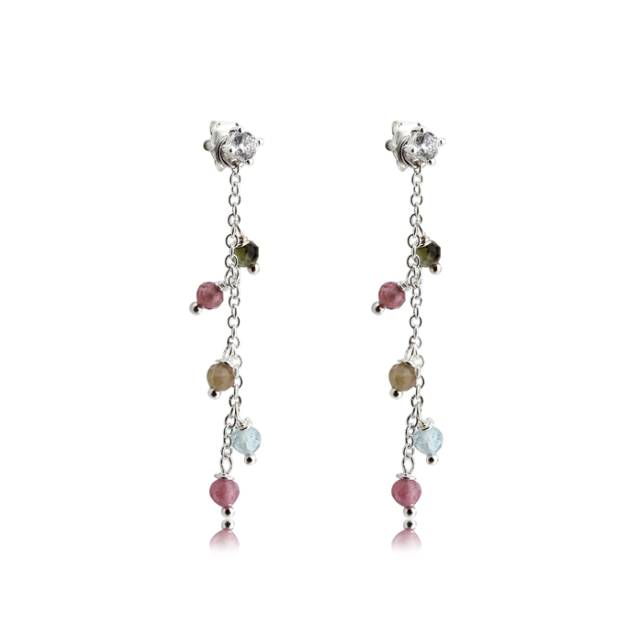 925 Sterling Silver CZ Faceted Tourmaline Earring Studs