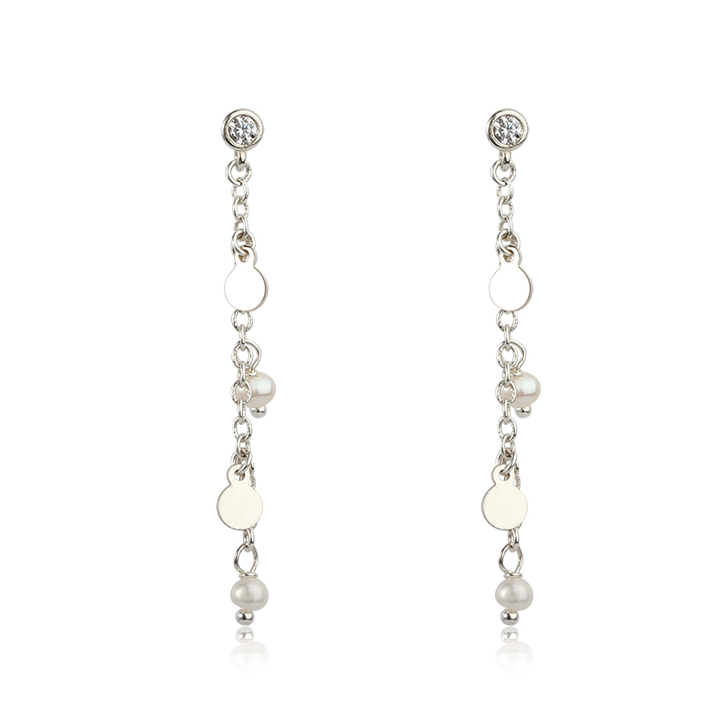 925 Sterling Silver CZ Coin Pearl Earring Studs