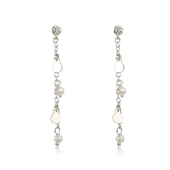 925 Sterling Silver CZ Coin Pearl Earring Studs