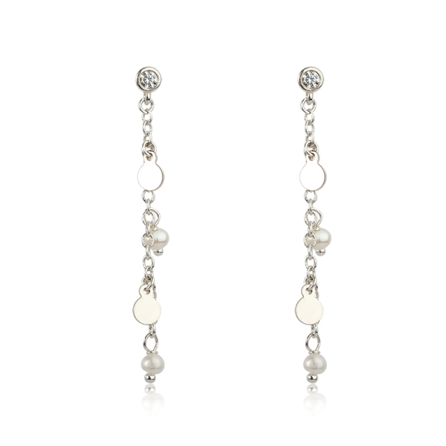 925 Sterling Silver CZ Coin Pearl Earring Studs