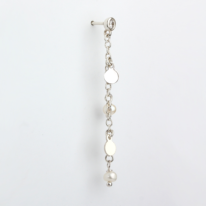 925 Sterling Silver CZ Coin Pearl Earring Studs