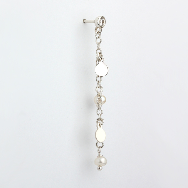 925 Sterling Silver CZ Coin Pearl Earring Studs