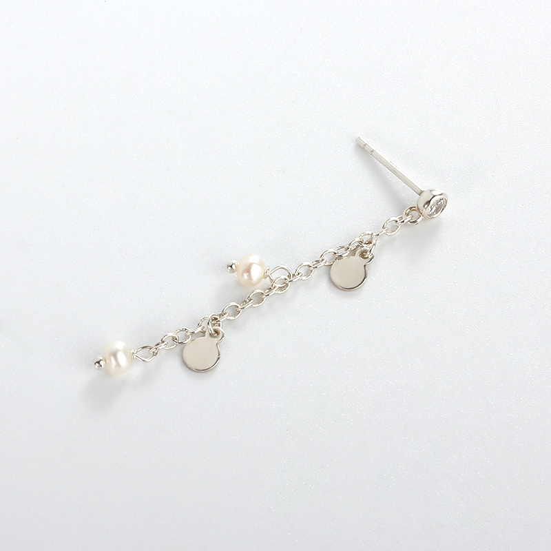 925 Sterling Silver CZ Coin Pearl Earring Studs