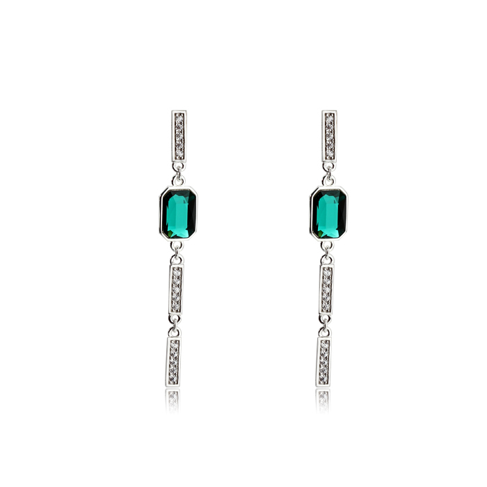 925 Sterling Silver Square Crystal And CZ Earring Studs