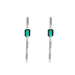 925 Sterling Silver Square Crystal And CZ Earring Studs