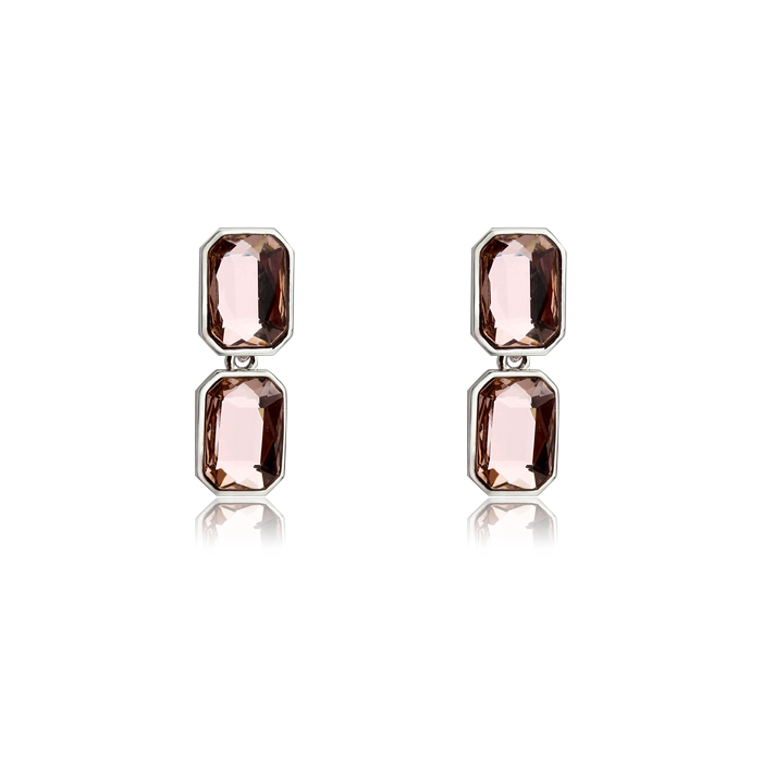 925 Sterling Silver Double Crystal Earring Studs