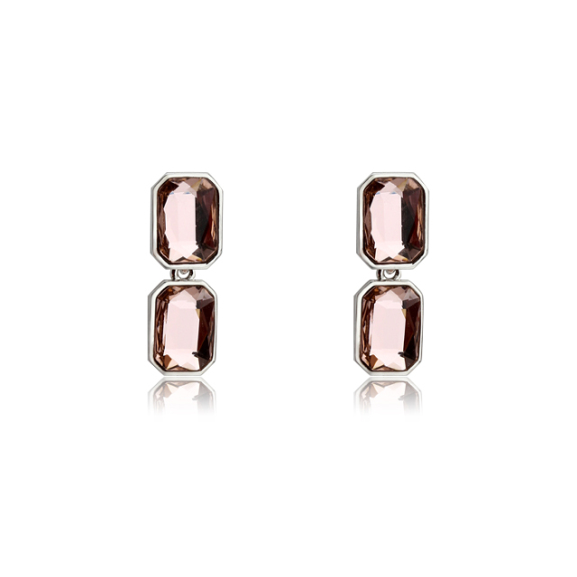 925 Sterling Silver Double Crystal Earring Studs