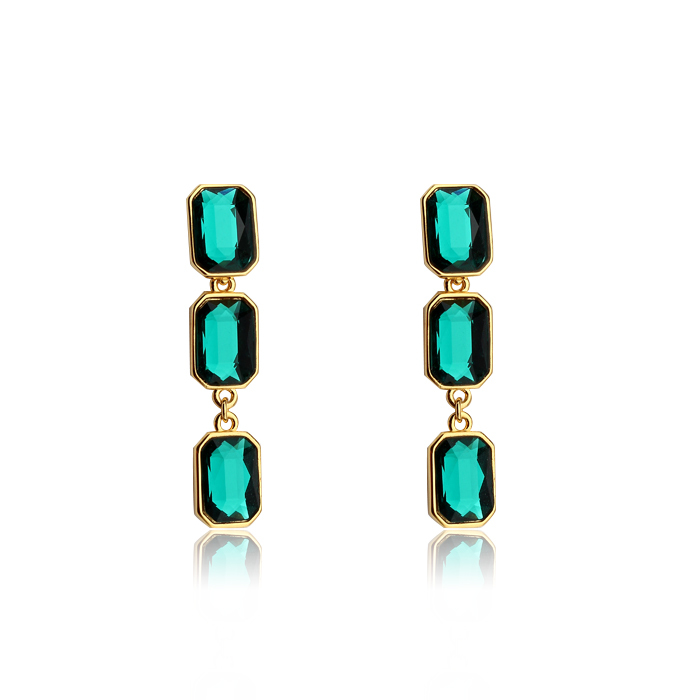 925 Sterling Silver Three Crystal Earring Studs