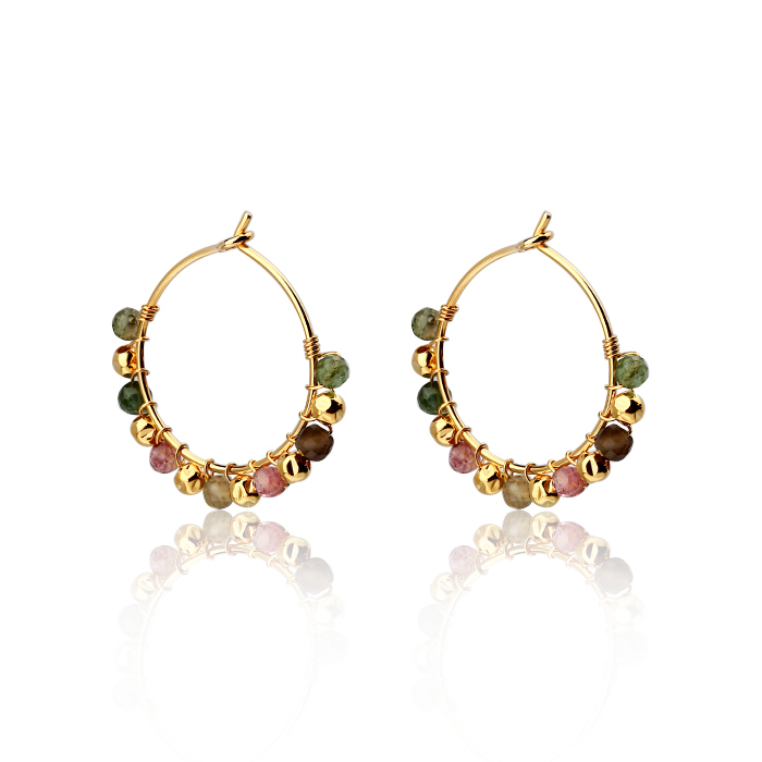 925 Sterling Silver Hammered Bead And Tourmaline Earrings Hook For Women