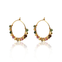 925 Sterling Silver Hammered Bead And Tourmaline Earrings Hook For Women