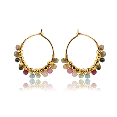 925 Sterling Silver Hammered Bead And Tourmaline Earrings Hook For Women