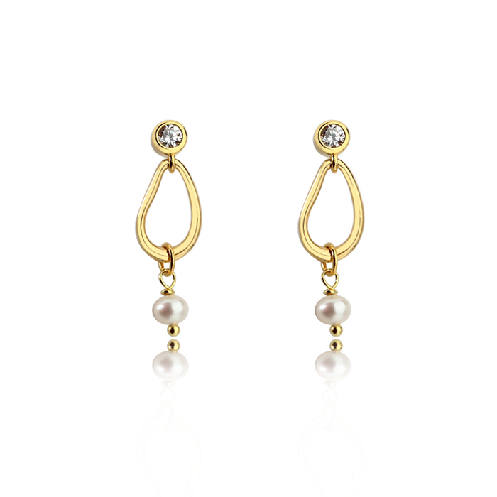 925 Sterling Silver CZ And Pearl Earring Studs