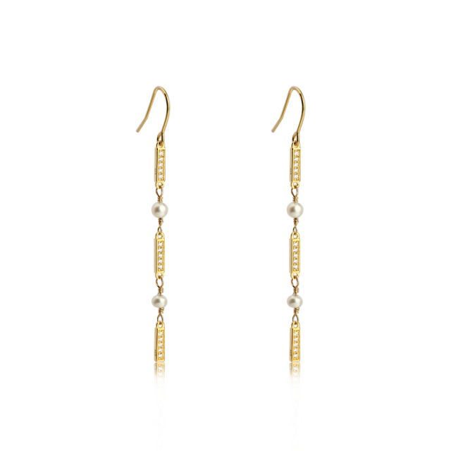 925 Sterling Silver CZ And Pearl Earrings Hook For Women