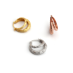 925 Sterling Silver Two Layer Circle Hammered Huggie Hoop Earrings