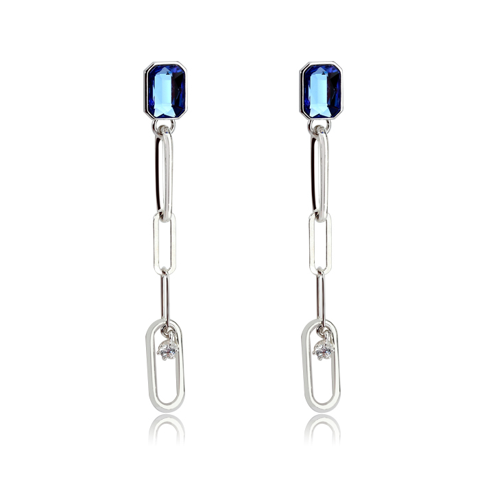 925 Sterling Silver Crystal Long Link Earrings Drop