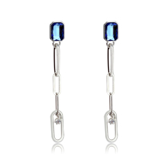 925 Sterling Silver Crystal Long Link Earrings Drop