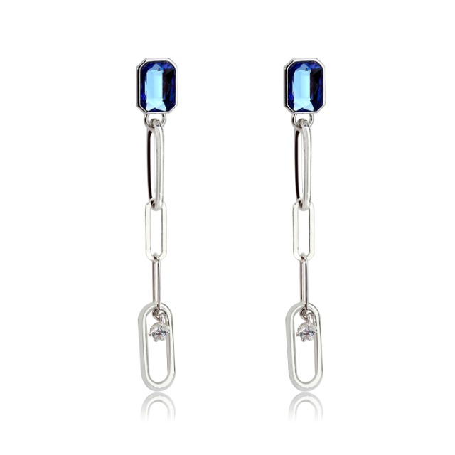 925 Sterling Silver Crystal Long Link Earrings Drop