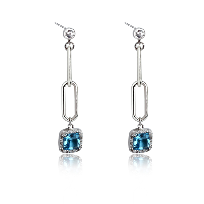 925 Sterling Silver Blue Zirconia Charm Modern Stylish Earrings Drop