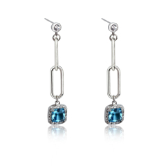 925 Sterling Silver Blue Zirconia Charm Modern Stylish Earrings Drop