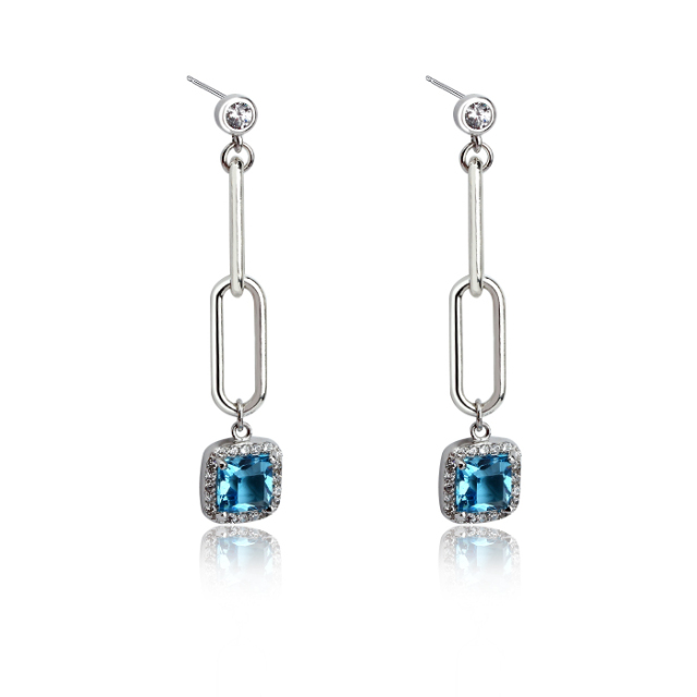 925 Sterling Silver Blue Zirconia Charm Modern Stylish Earrings Drop