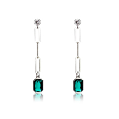 925 Sterling Silver Long Link Chain Crystal Charm Earrings Drop