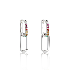 925 Sterling Silver Rainbow CZ U Shape Huggies Earrings