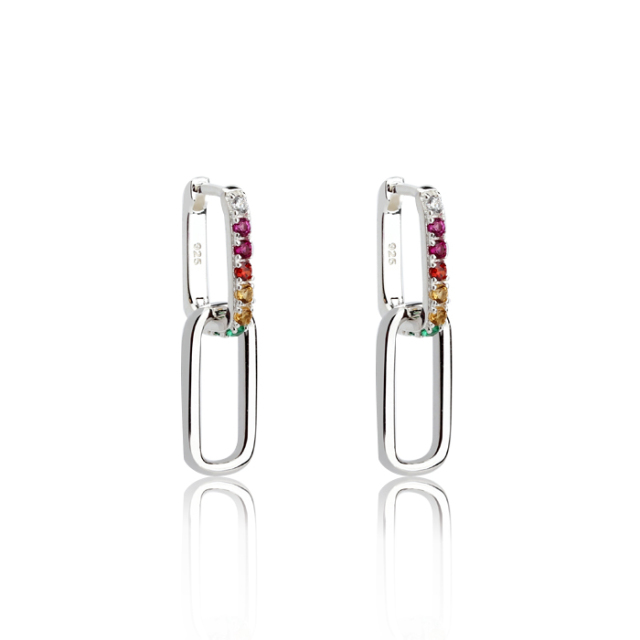 925 Sterling Silver Rainbow CZ U Shape Huggies Earrings