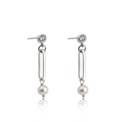 925 Sterling Silver Geometry Elegant Jewelry Pearl Earrings Drop